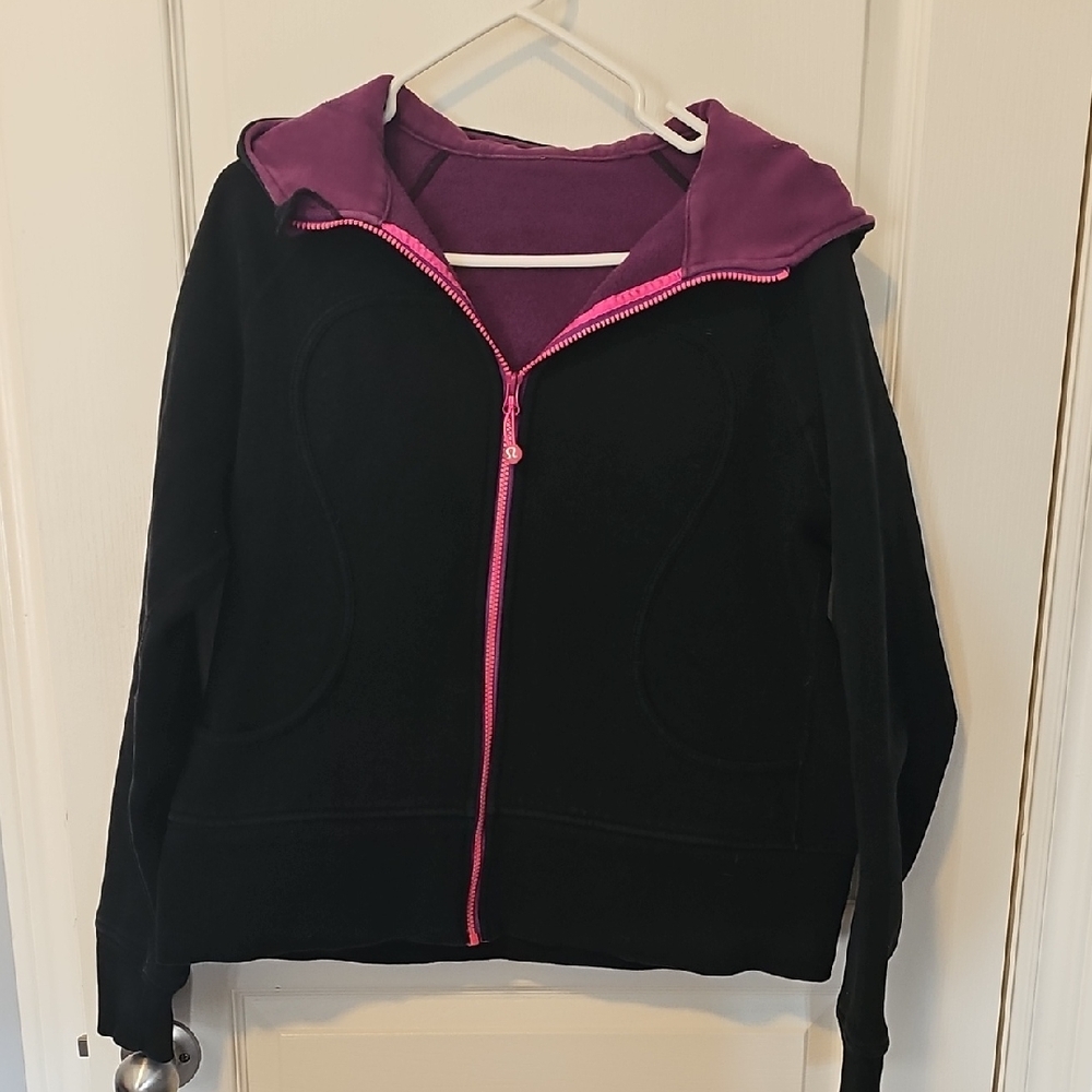 lululemon athletica Black Hoodie with Purple Lining and Pink Zipper